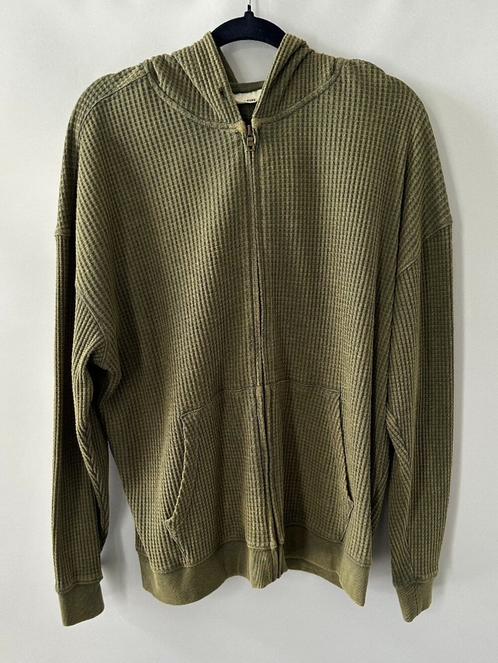 No Boundaries Medium Green Waffle Texture Men's Zip-Up Hoodie